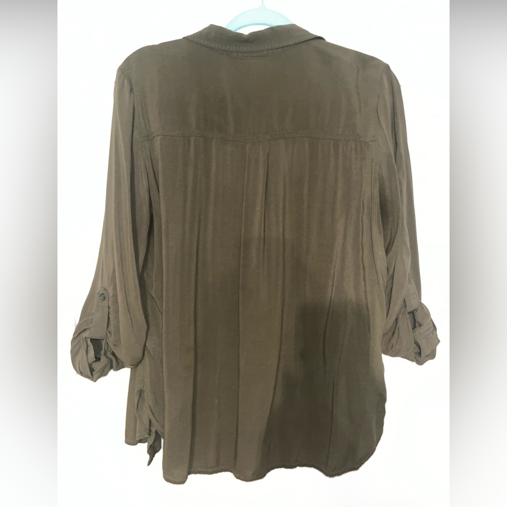 Olive green button up blouse by ANA